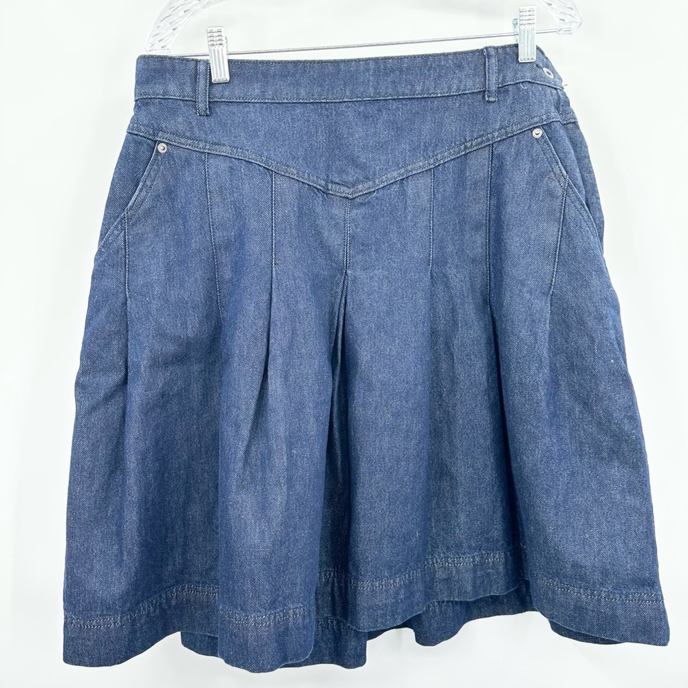 Free‎ People Women's Scout Pleated Midi A-Line Skirt Medium Wash Size 12/16